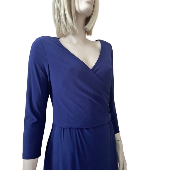 Ralph Lauren Dress Surplice Jersey Ruching ΒΎ Sleeve Cross Over Plunge Neck - Picture 7 of 15